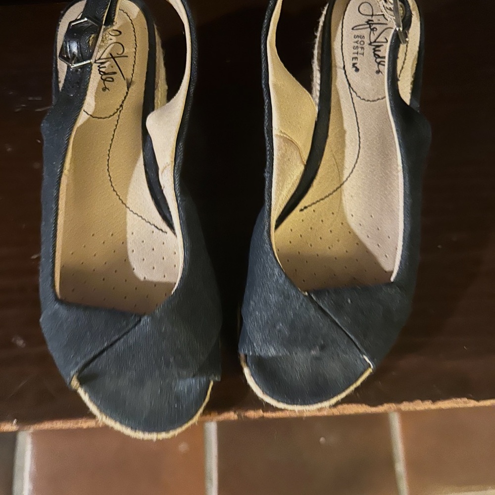 Navy Espadrille Wedges adjustable buckle